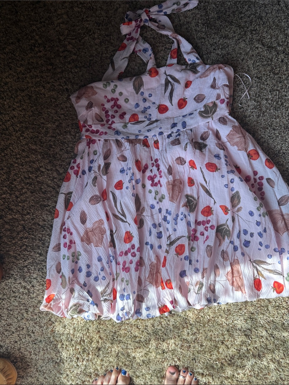 The Vintage Shop White Halter Dress with Red & Blue Berry Print